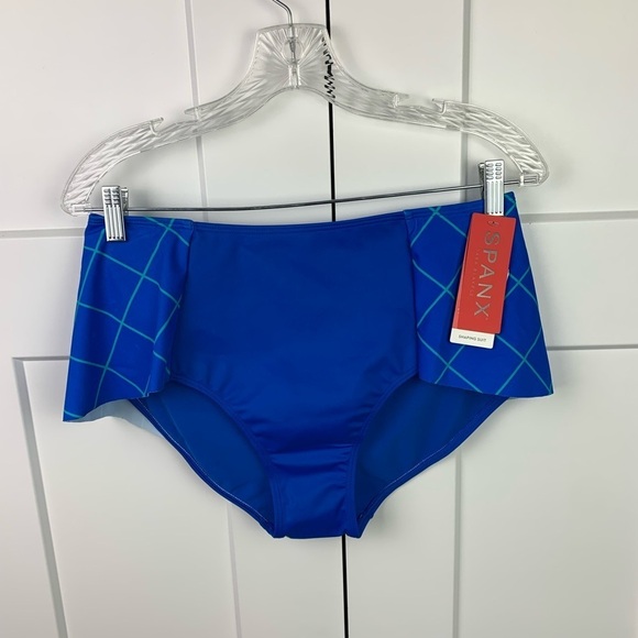 NWT Spanx Size 12 Flirty Skirted Swim Bottom Electric Blue Geo Bikini Suit - Picture 6 of 9